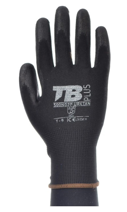 GUANTES POLIESTER NEGRO S/COSTURAS RECUB. POLIURETANO NEGRO PALMA