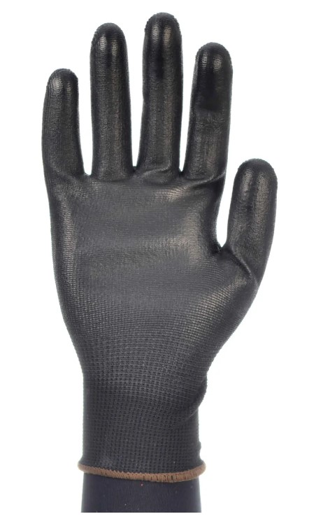 GUANTES POLIESTER NEGRO S/COSTURAS RECUB. POLIURETANO NEGRO PALMA