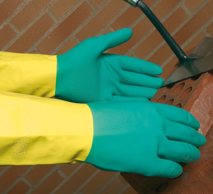 GUANTES "CAPITOL II" LATEX INT. ALGODON VERDE/AMARILLO