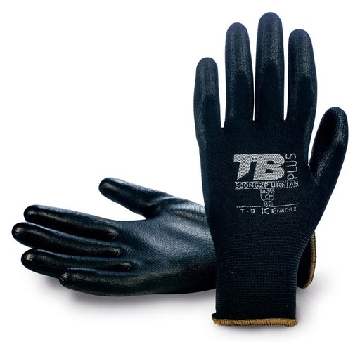 GUANTES POLIESTER NEGRO S/COSTURAS  POLIURETANO NEGRO PALMA